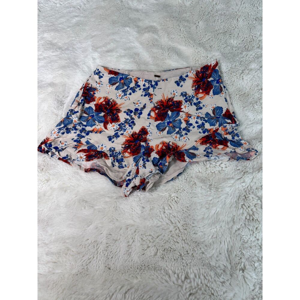 Free People Floral Shorts Size 8 Blue Red Cream Boho High Rise Flowy